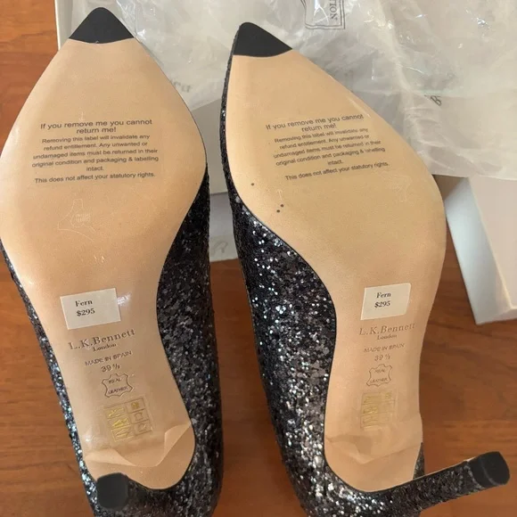 NWT LK Bennett Fern Glitter Metallic Sparkle Gray Court Heels Spain 39.5/US 9.5 - Picture 5 of 8